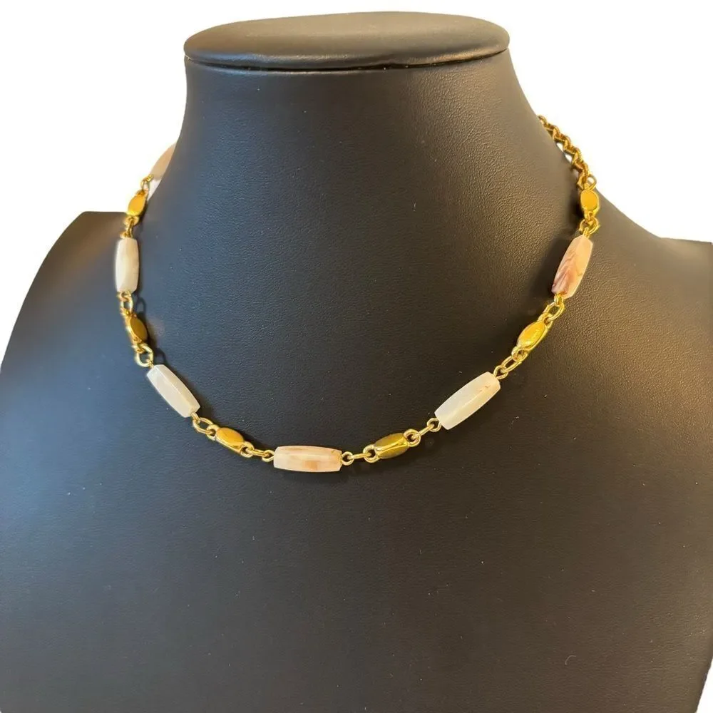 Vintage Trifari Shiny Gold Tone & Beaded Choker. Great Neutral Piece!